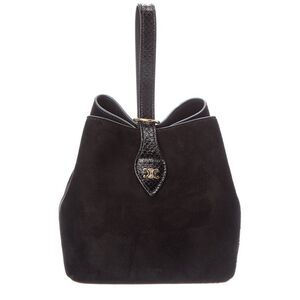 Celine Amber Suede & Python-Embossed Leather Bucket Bag, Black